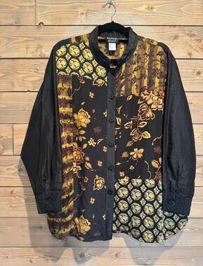 Koos of Course! Vintage 100% Silk Patchwork Floral Button Up Tunic Shirt Size 1X